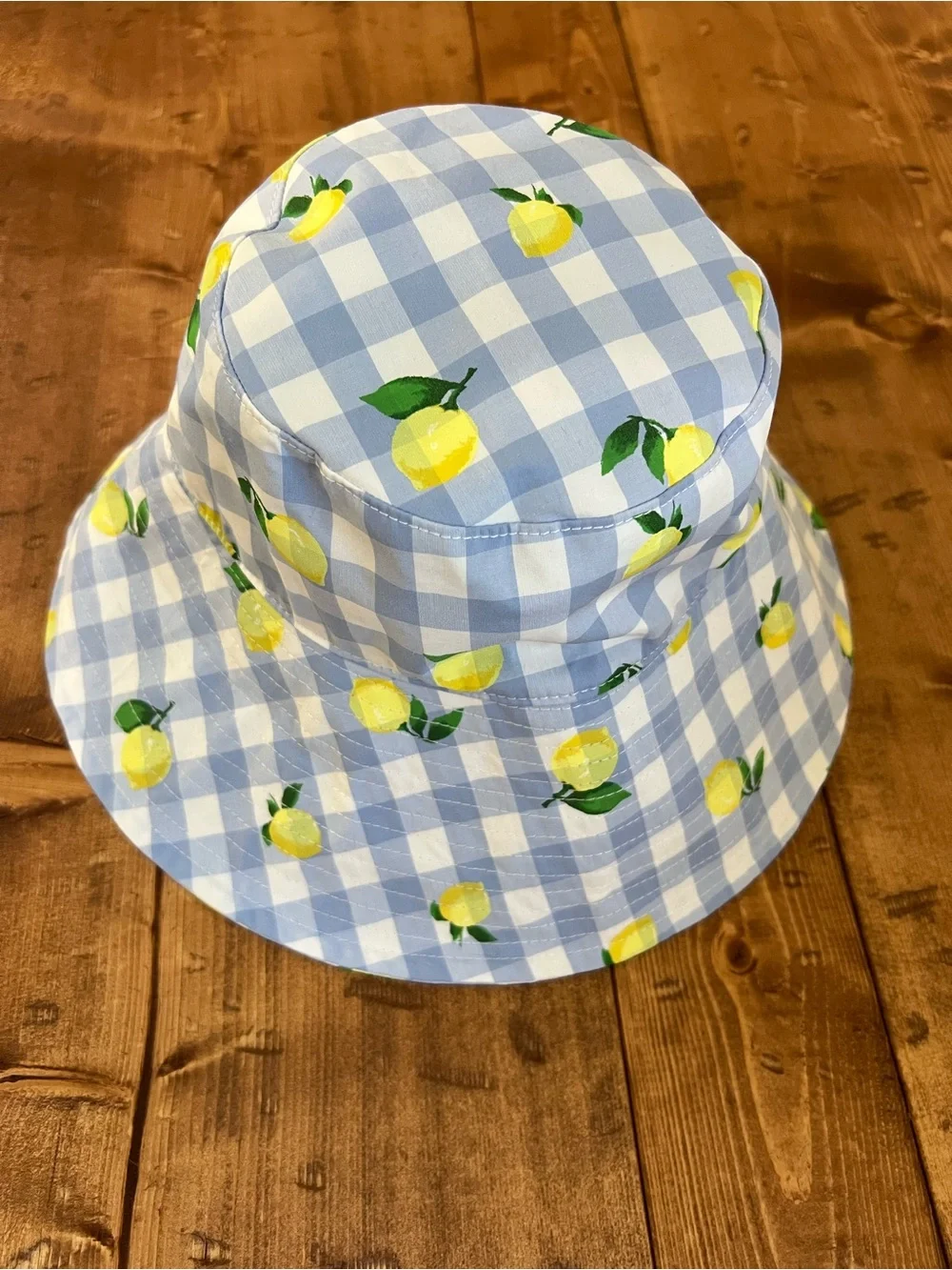 Janie and Jack Sun Hat Child Size 6/8 Blue Gingham Lemon 100% Cotton